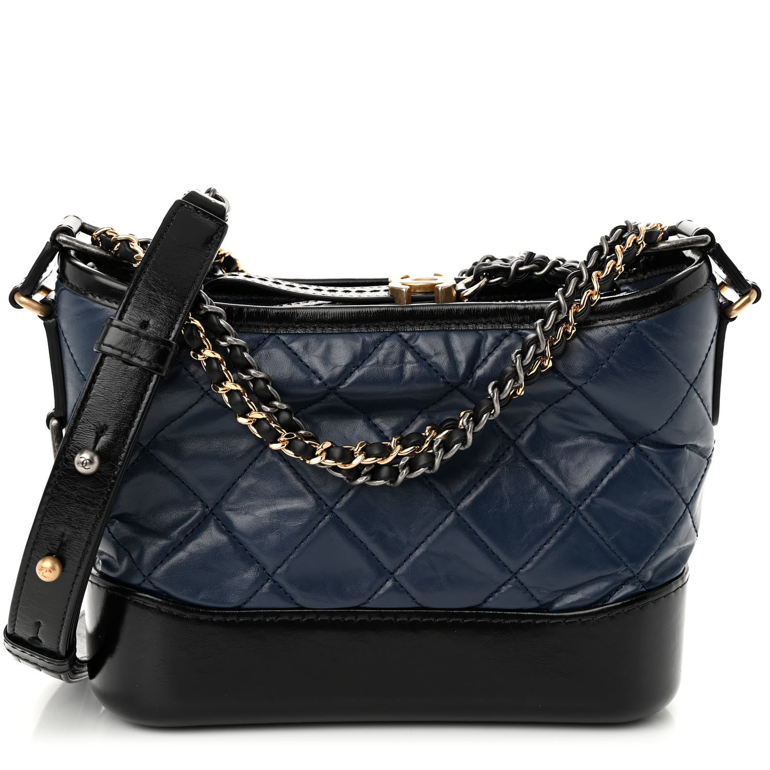 Chanel Aged Calfskin Quilted Small Gabrielle Hobo Navy Black 1 of 10