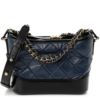 Chanel Aged Calfskin Quilted Small Gabrielle Hobo Navy Black 1 of 10