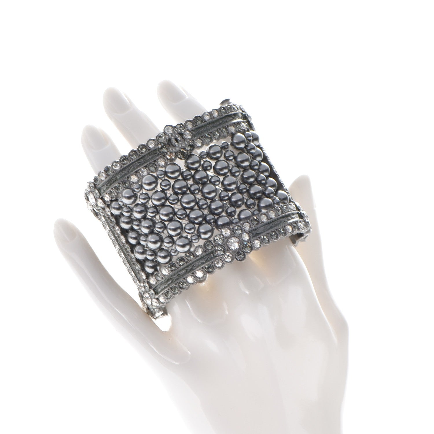 Chanel Ruthenium Beaded Crystal CC Wide Cuff 2 of 5