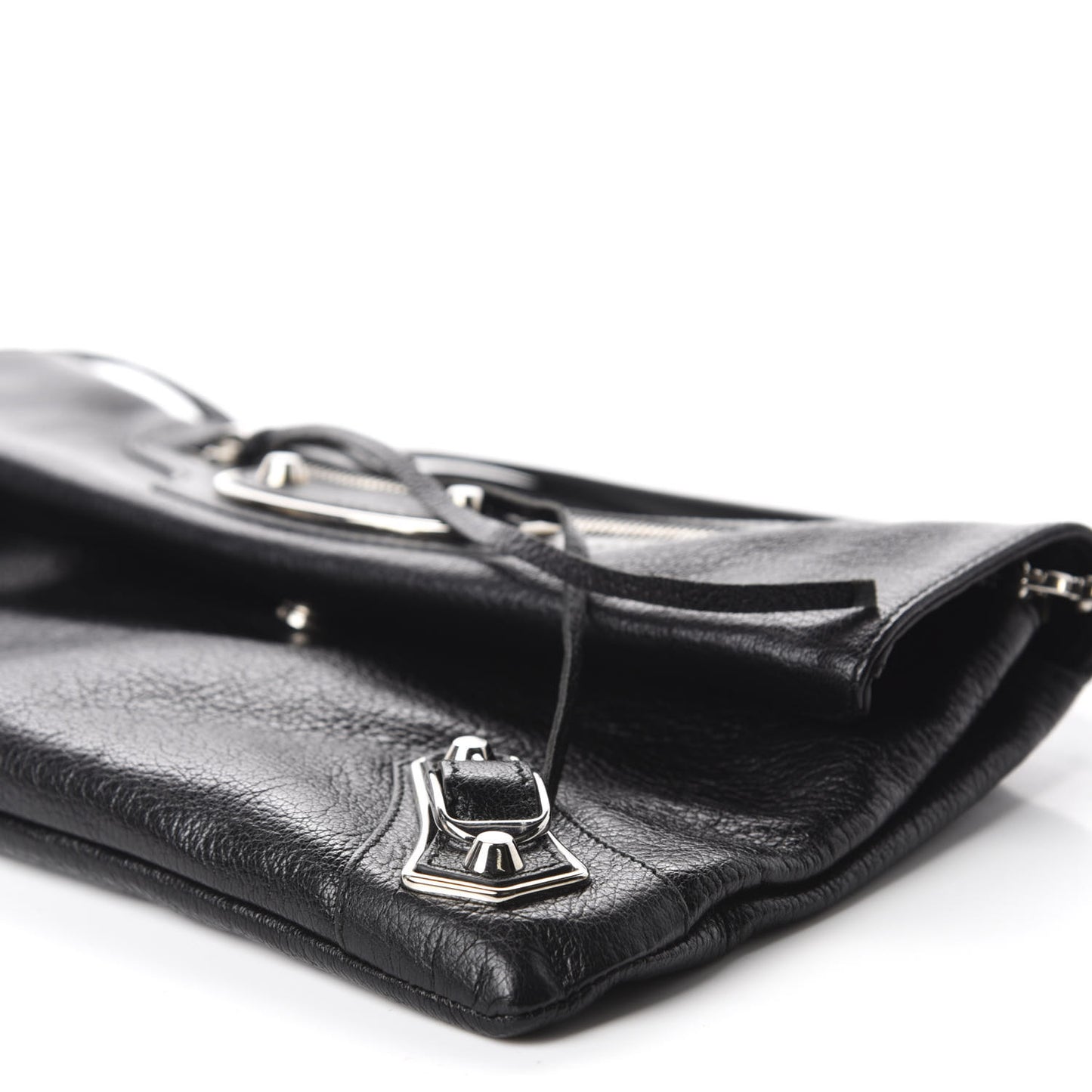 Chevre Silver Metallic Edge Hardware Envelope Clutch Black