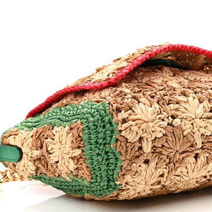 Gucci Raffia Azalea Calfskin Crochet Flower Small GG Marmont Shoulder Bag Natural Ecru Green Red New Shamarock 9 of 10