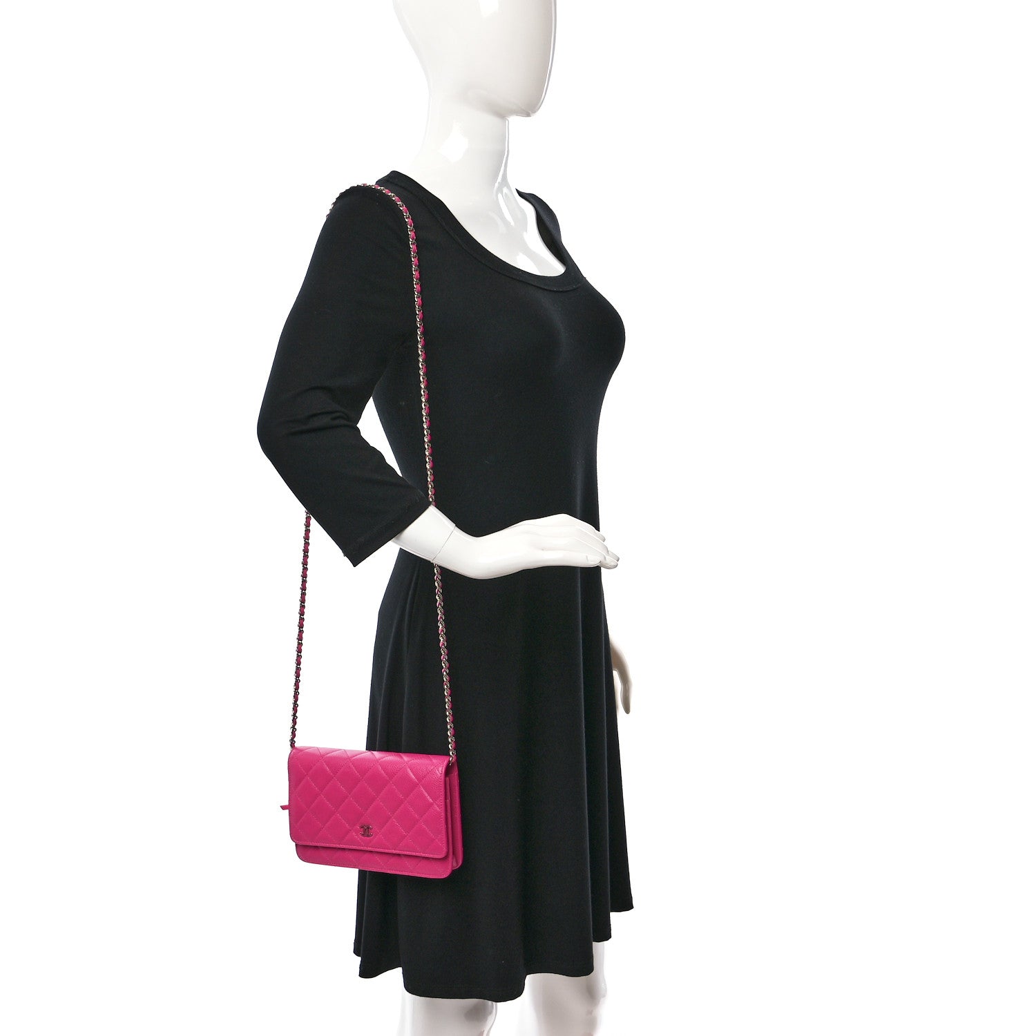 Chanel Caviar Quilted Wallet on Chain WOC Fuchsia 2 of 10
