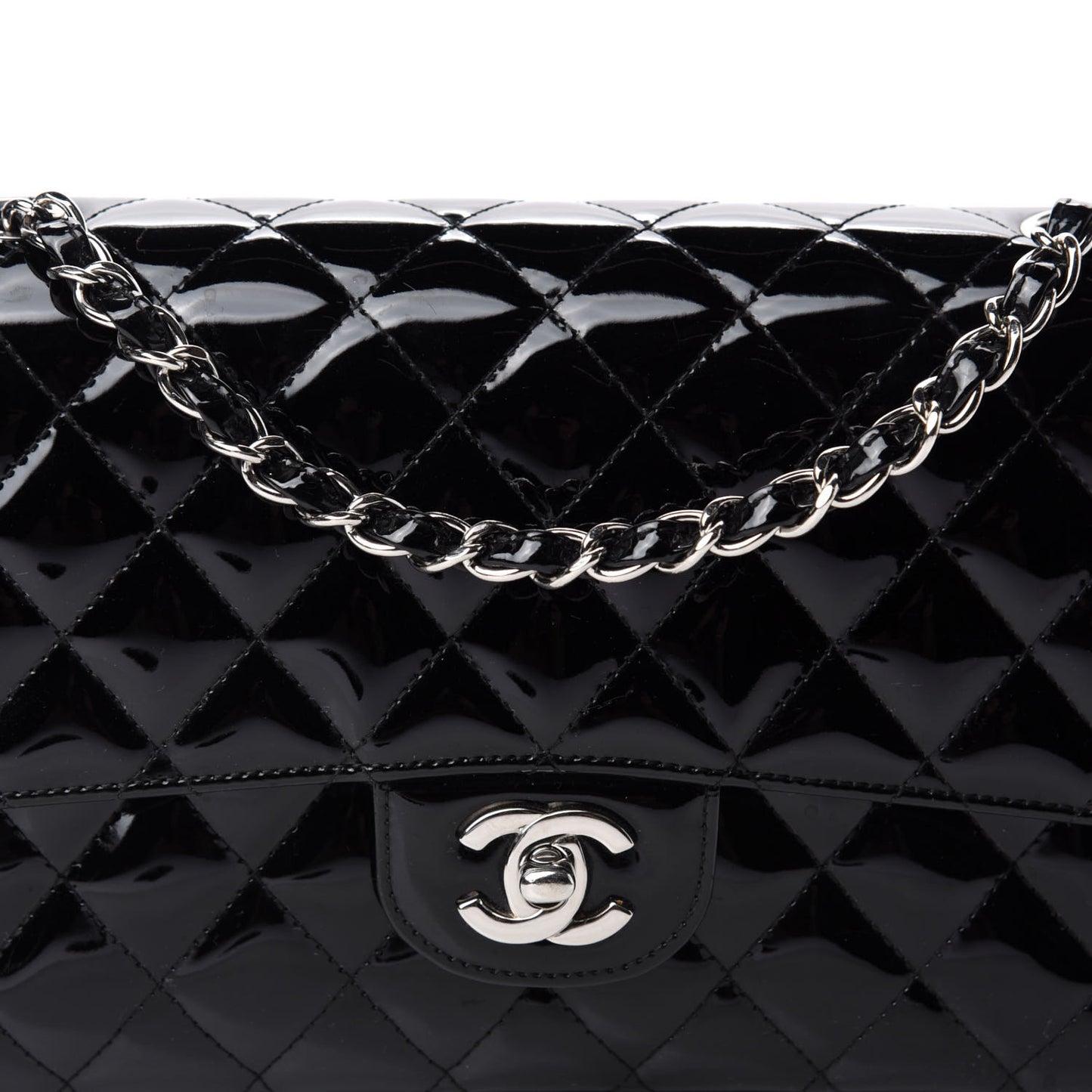Patent Quilted Medium Double Flap Black