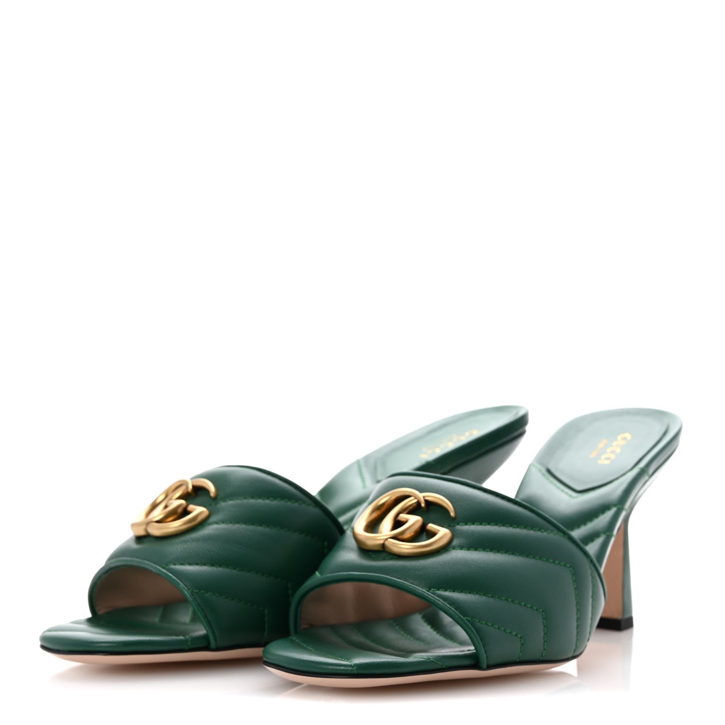 Nappa Matelasse GG Marmont 75mm Slide Sandals 40 Emerald