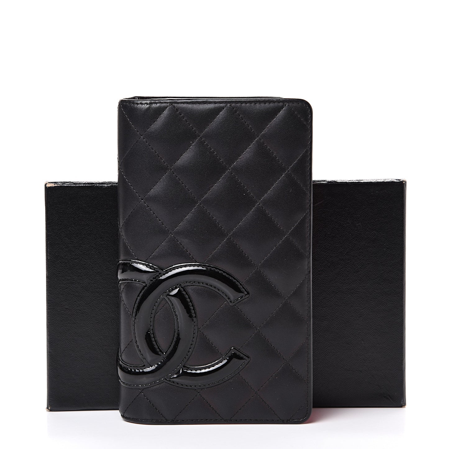 Calfskin Quilted Cambon Yen Wallet Black