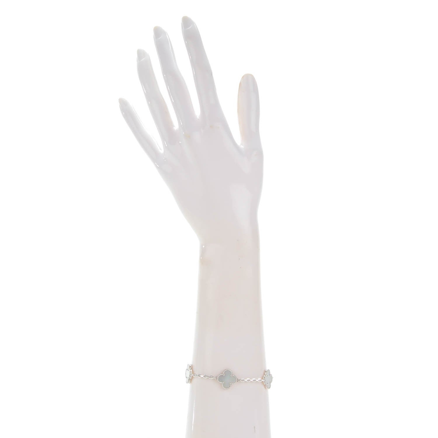 Van Cleef & Arpels 18K White Gold Mother of Pearl 5 Motifs Vintage Alhambra Bracelet 2 of 4