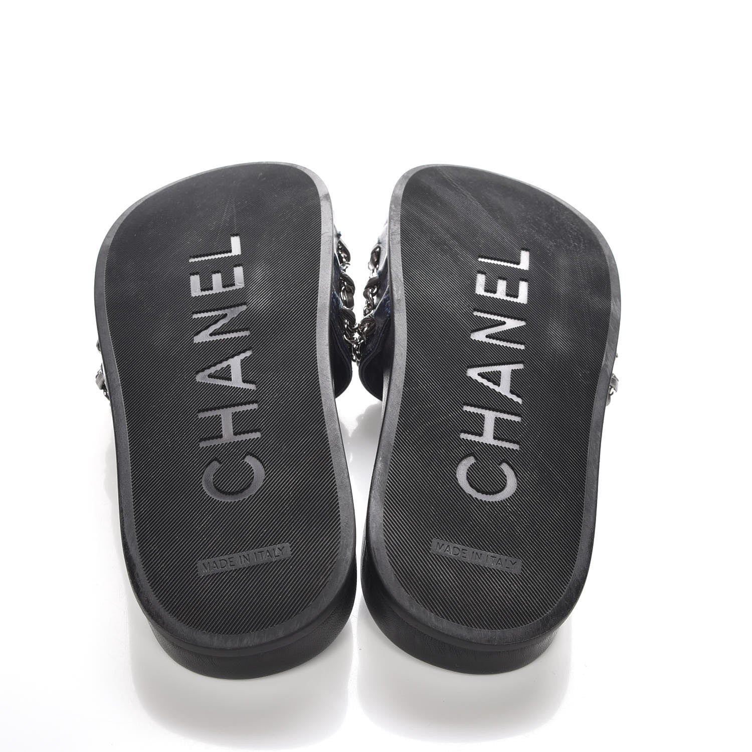 Chanel Lambskin Chain Flat Sandals 39 Dark Blue 5 of 10