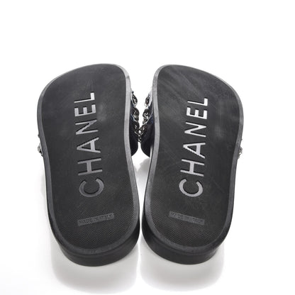 Chanel Lambskin Chain Flat Sandals 39 Dark Blue 5 of 10