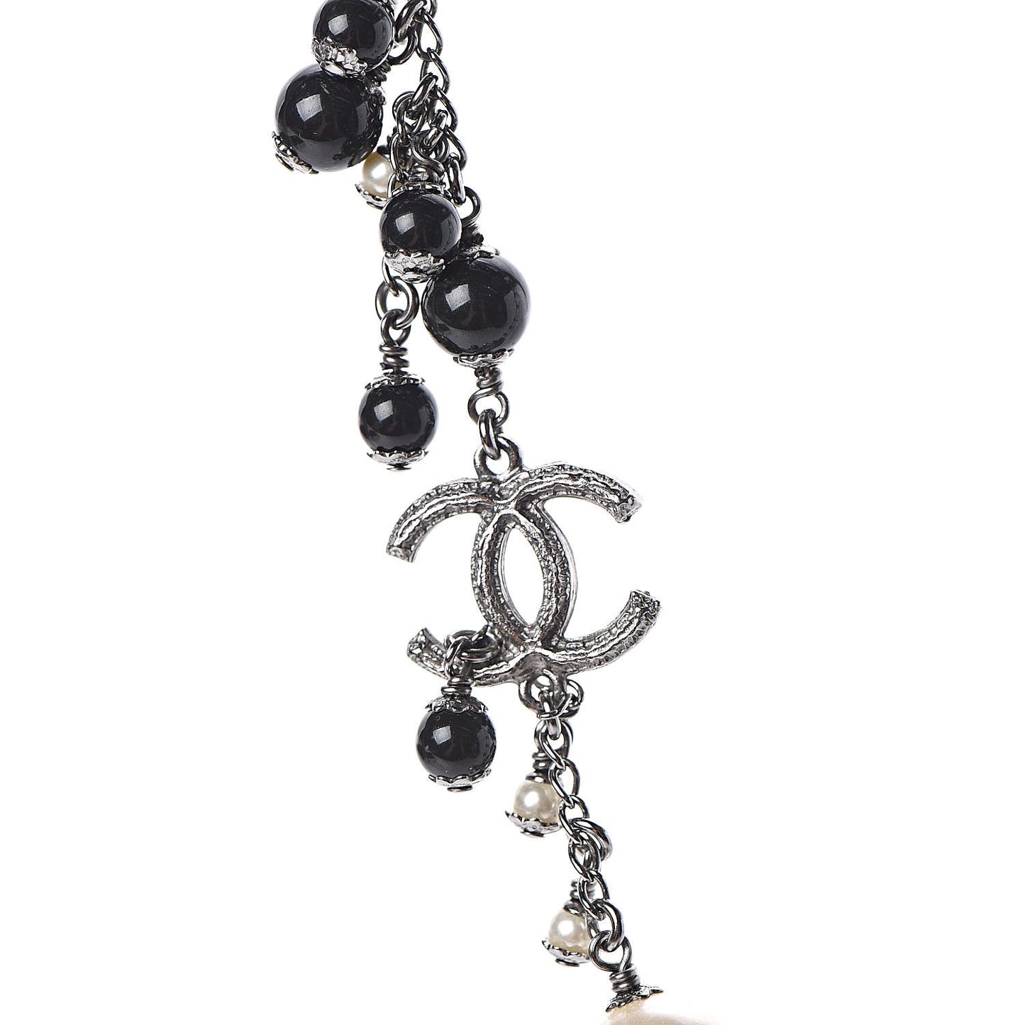 Pearl Bead CC Short Necklace Silver Black