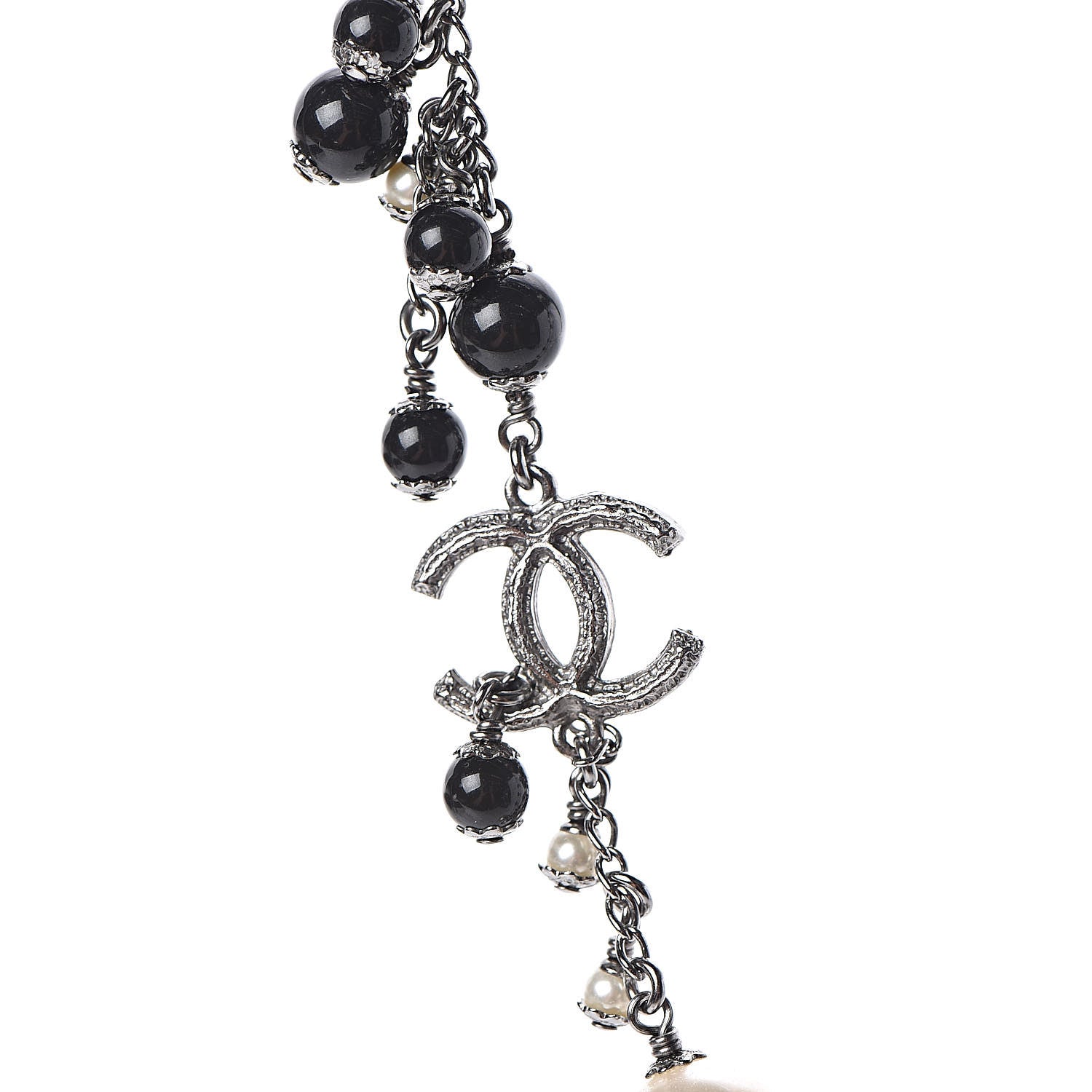 Chanel Pearl Bead CC Short Necklace Silver Black 5 of 9