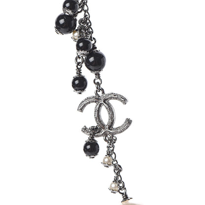 Chanel Pearl Bead CC Short Necklace Silver Black 5 of 9