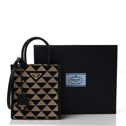 Prada Jacquard Saffiano Triangolo Symbole Embroidered Micro Tote Black Corda 8 of 8