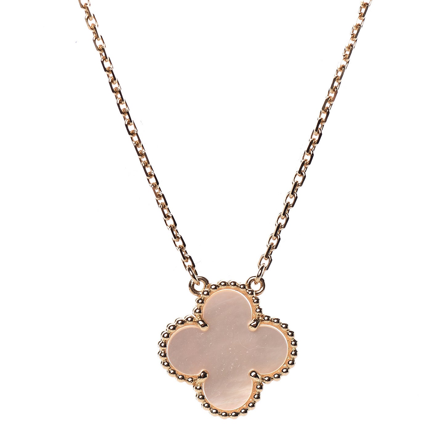 18K Yellow Gold Mother of Pearl Vintage Alhambra Pendant Necklace