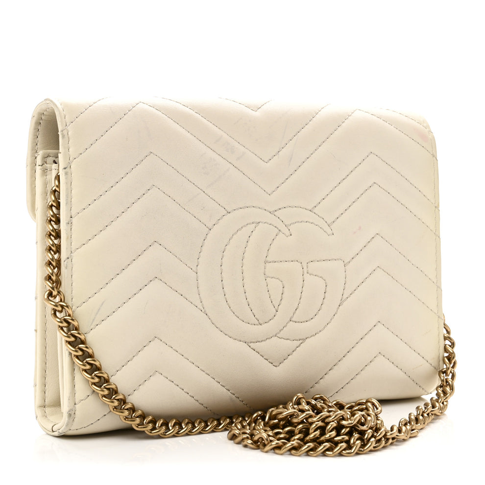 Gucci Calfskin Matelasse GG Marmont Chain Wallet Mystic White 1863485 ...