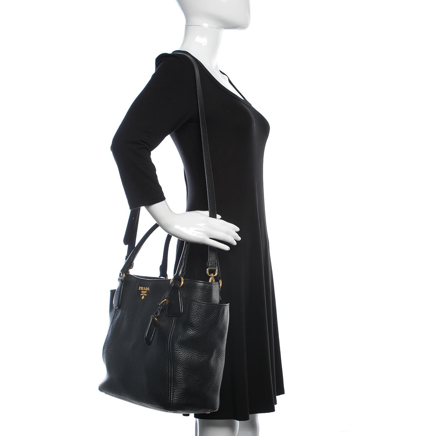Prada Vitello Daino Shoulder Bag Black 2 of 17