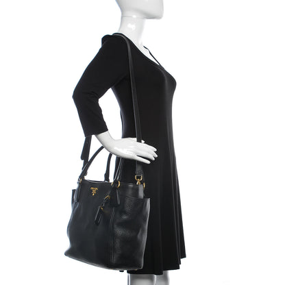 Prada Vitello Daino Shoulder Bag Black 2 of 17