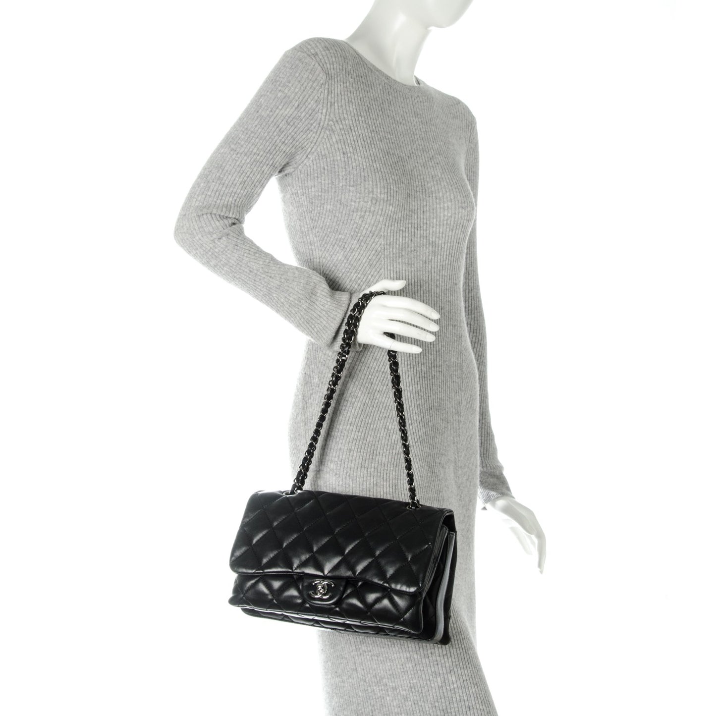 Lambskin Quilted Large 3 Flap Black