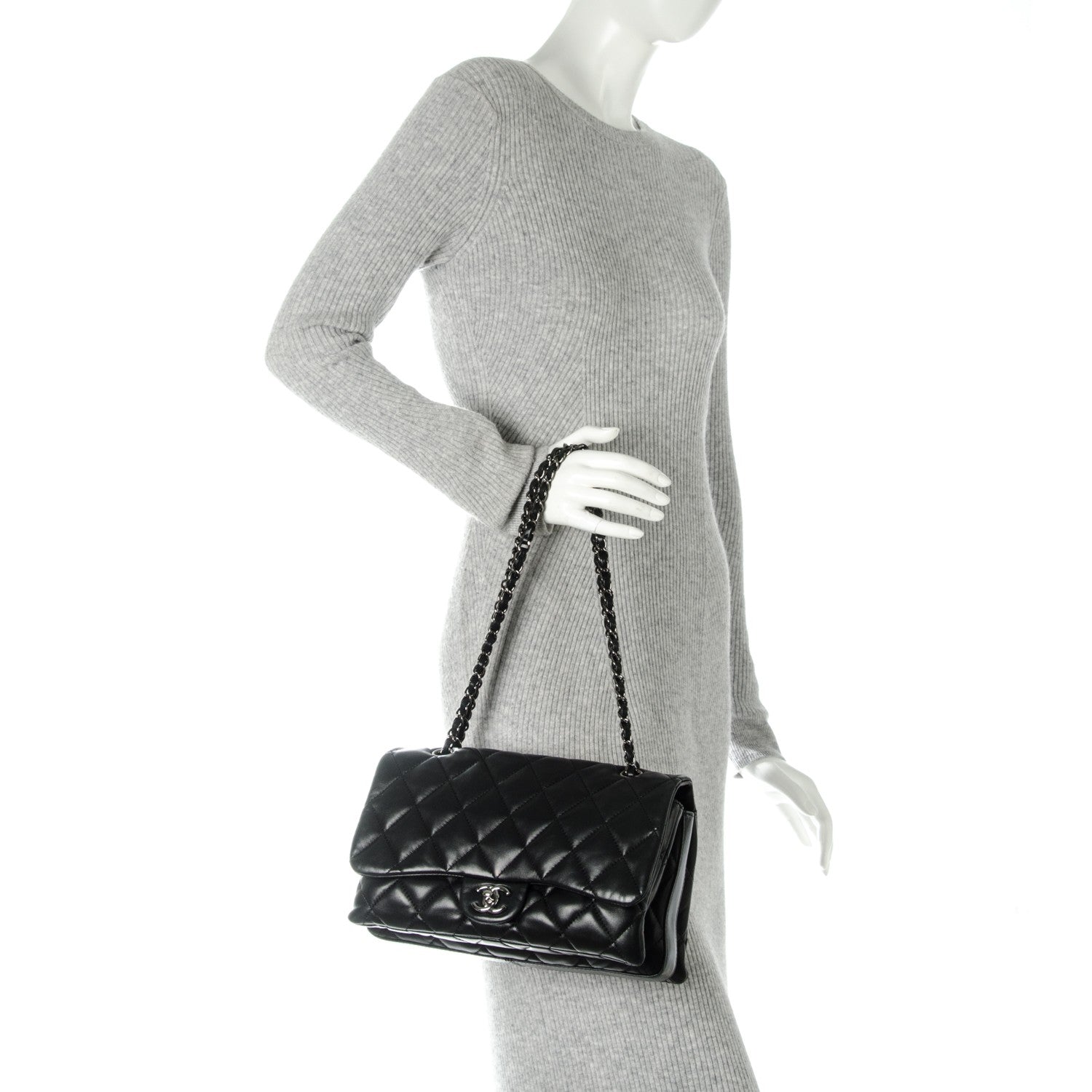 Chanel Lambskin Quilted Large 3 Flap Black 2 of 7