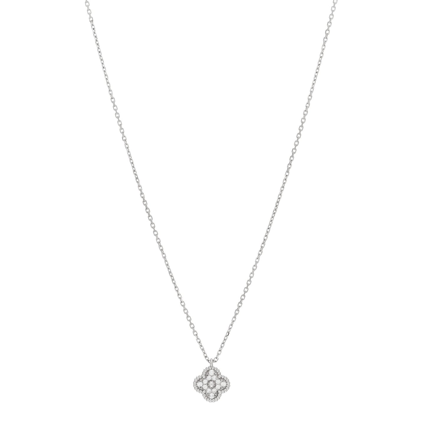 18K White Gold Diamond Sweet Alhambra Pendant Necklace