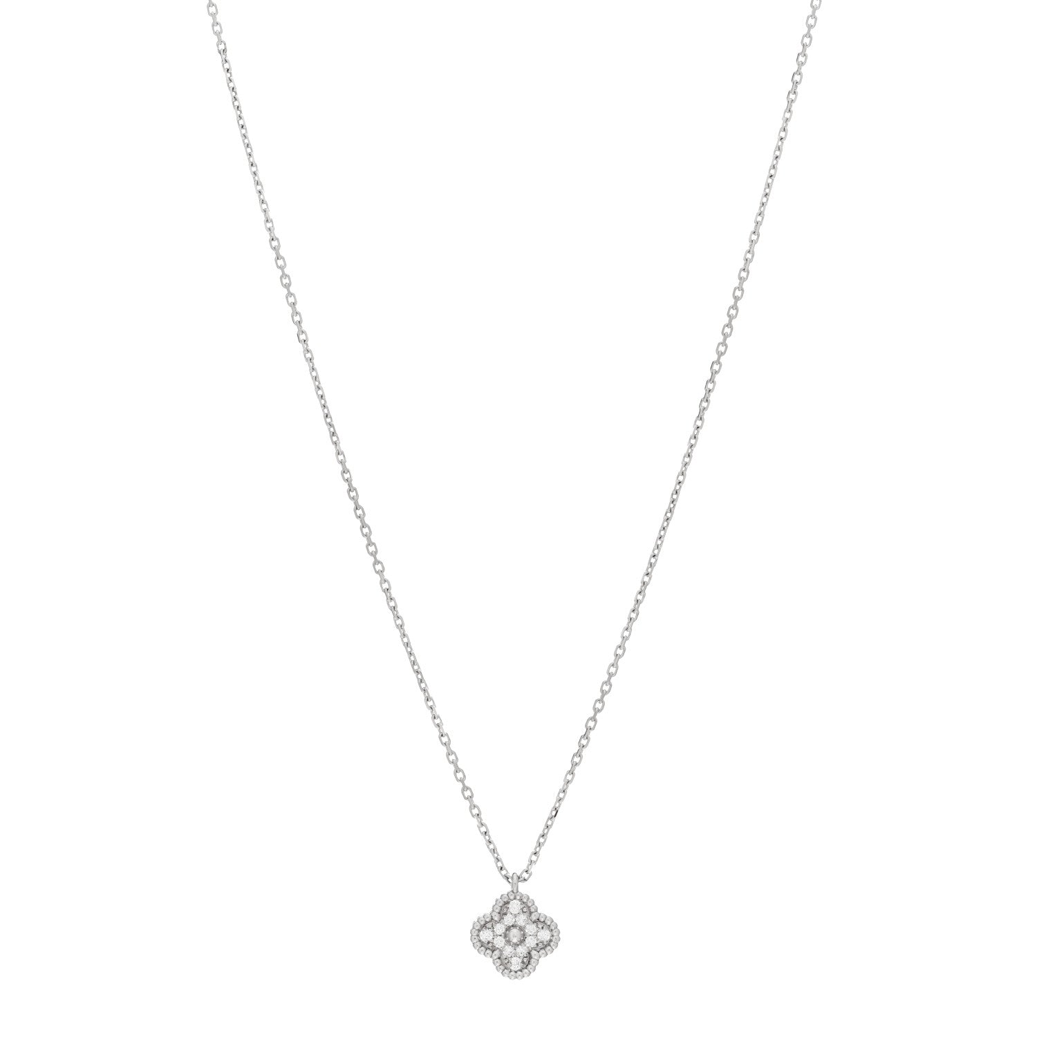 Van Cleef & Arpels 18K White Gold Diamond Sweet Alhambra Pendant Necklace 1 of 6