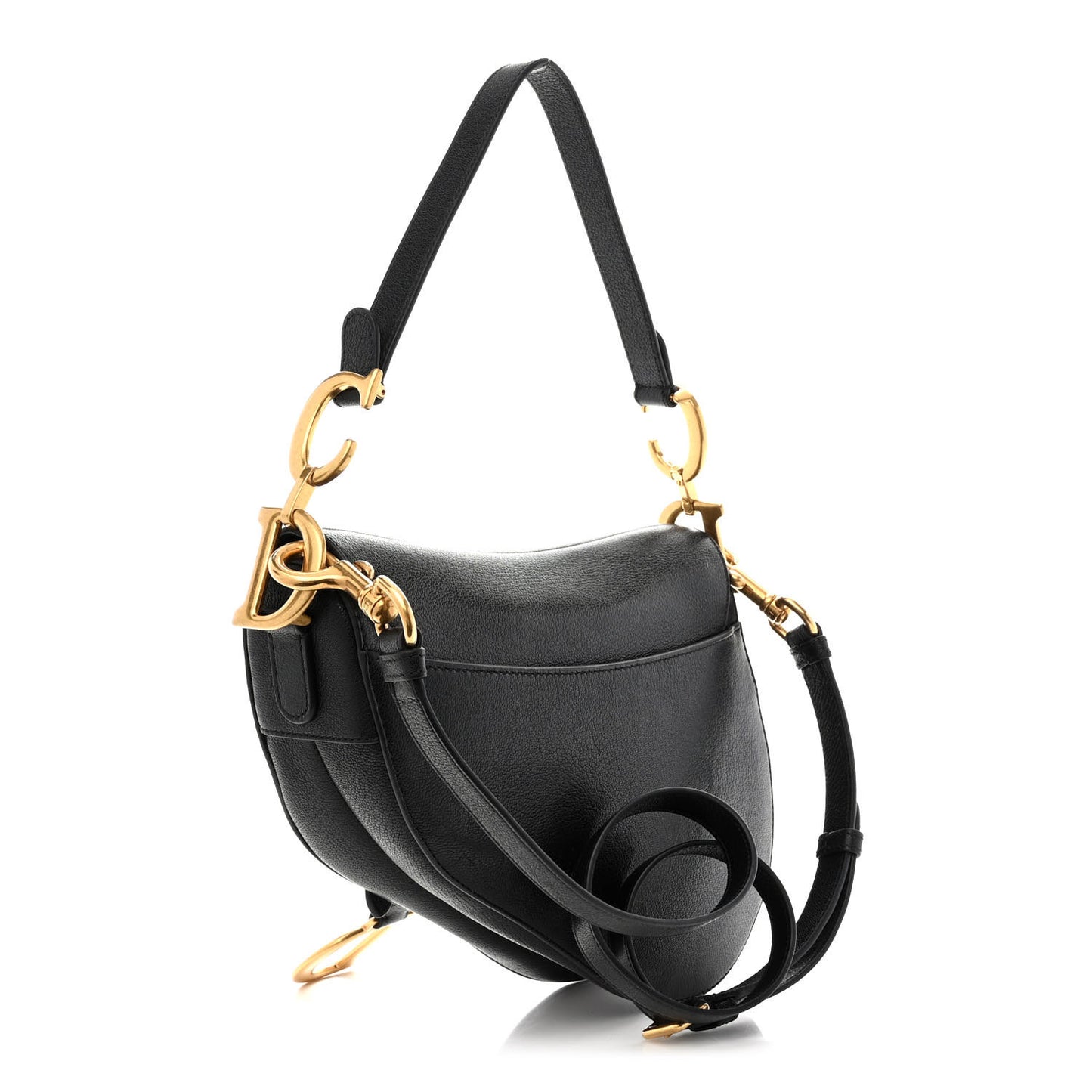 Shiny Goatskin Saddle Bag With Strap Black