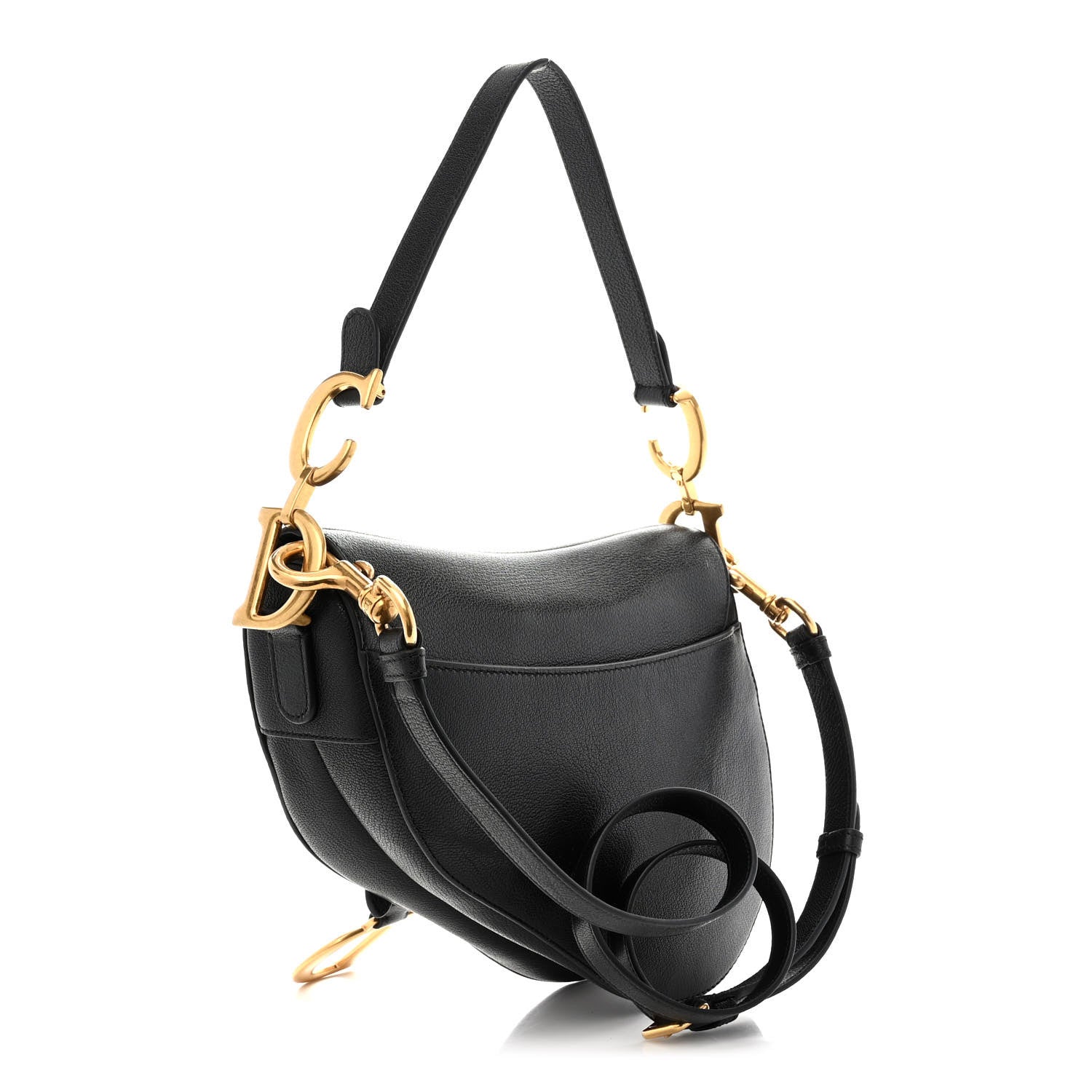 Christian Dior Shiny Goatskin Saddle Bag With Strap Black 3 of 10