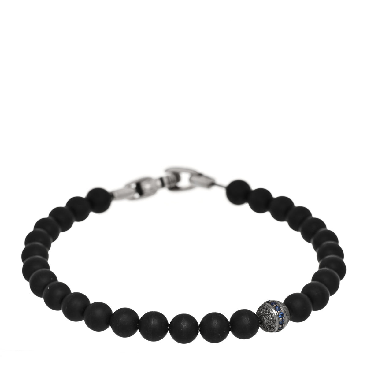 David Yurman Sterling Silver Black Onyx Blue Sapphire 6mm Spiritual Beads Evil Eye Bracelet 1 of 3