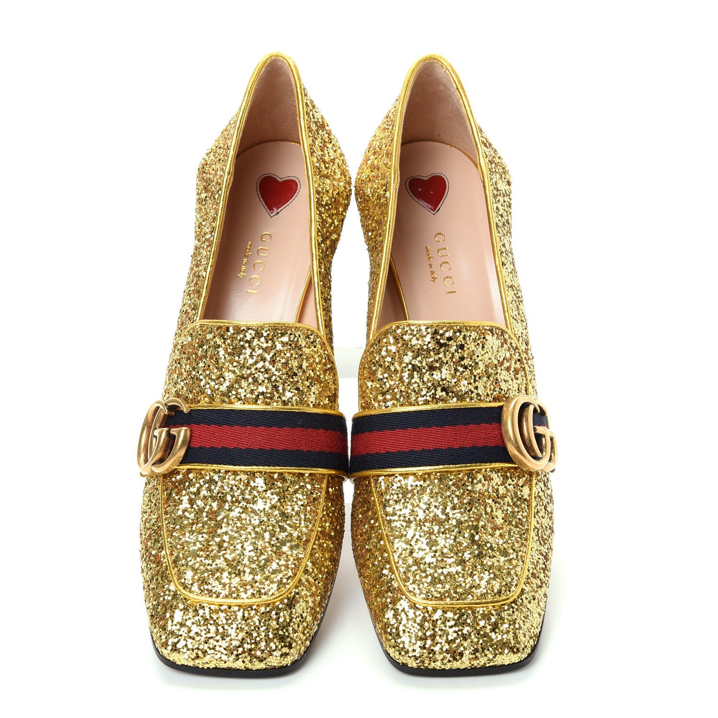 Glitter Nappa Web Peyton 75mm Loafer Pumps 38.5 Oro Vecchio