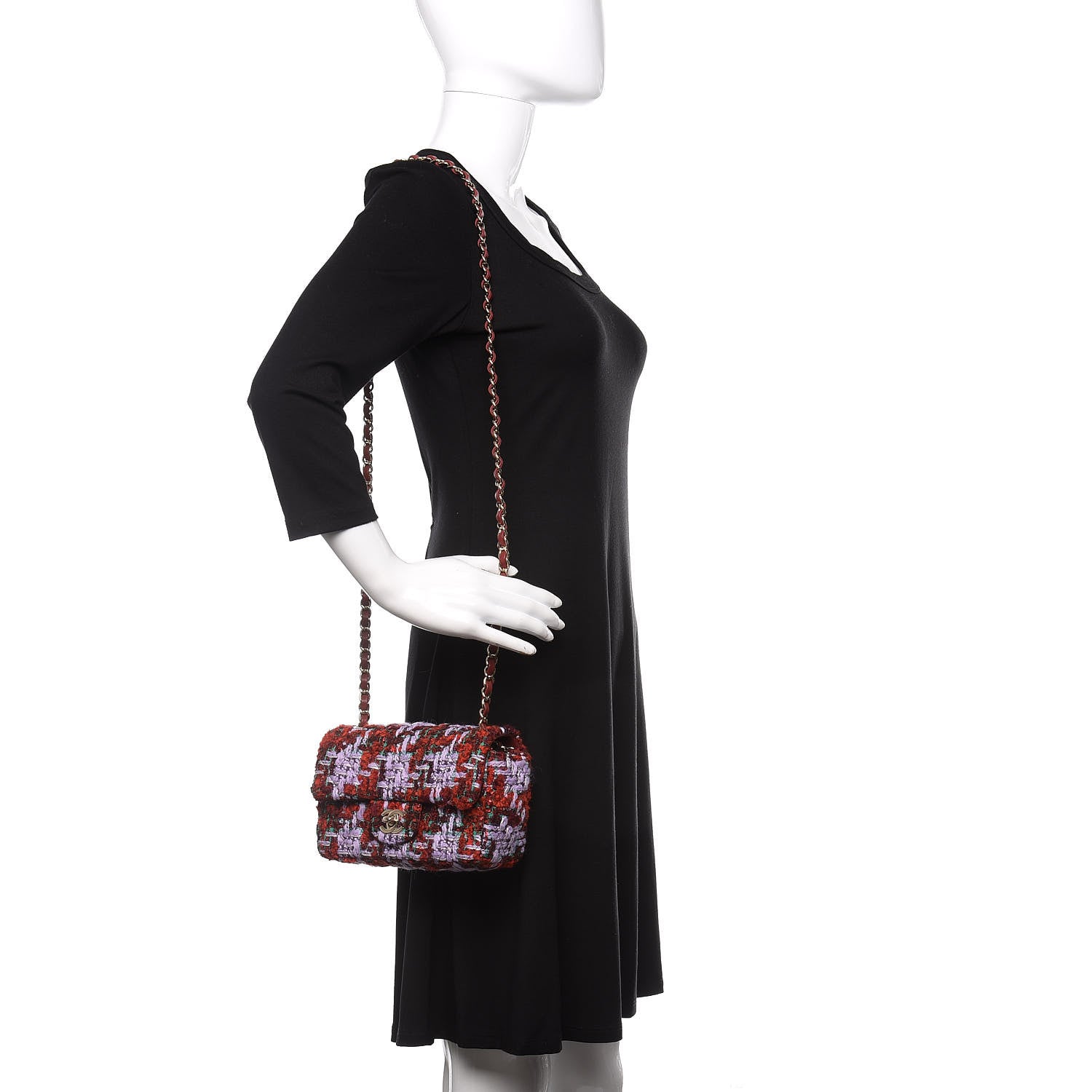Chanel Tweed Quilted Mini Rectangular Flap Red Purple Green 2 of 11