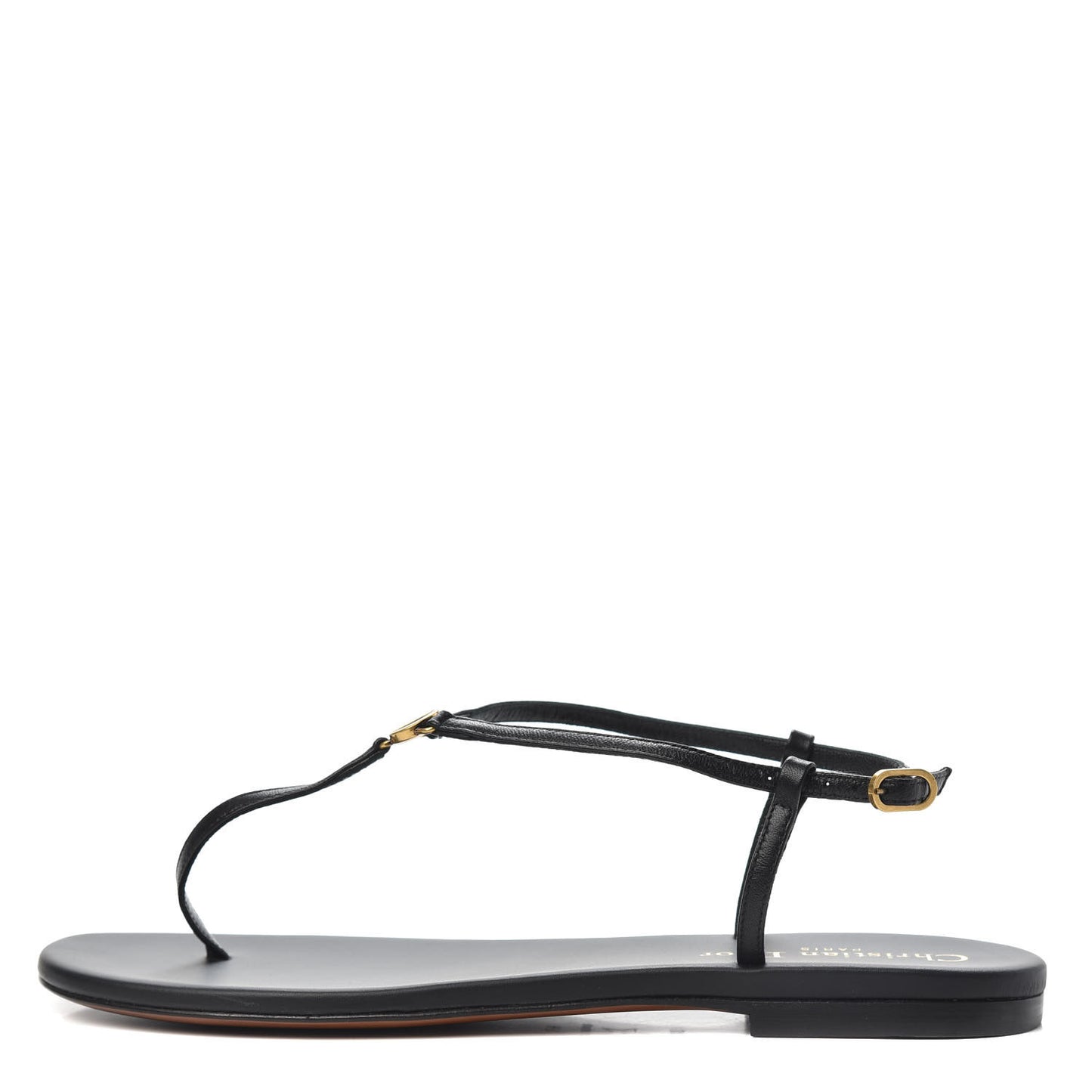 Lambskin Signature T-Strap Sandals 38 Black