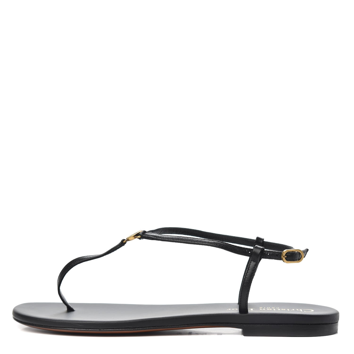 Christian Dior Lambskin Signature T-Strap Sandals 38 Black 1 of 8