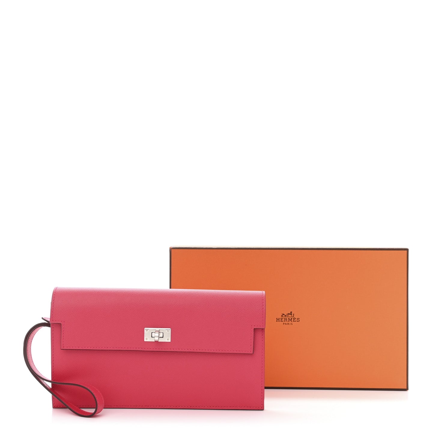Madame Calfskin Kelly Pocket Long Wallet Rose Extreme