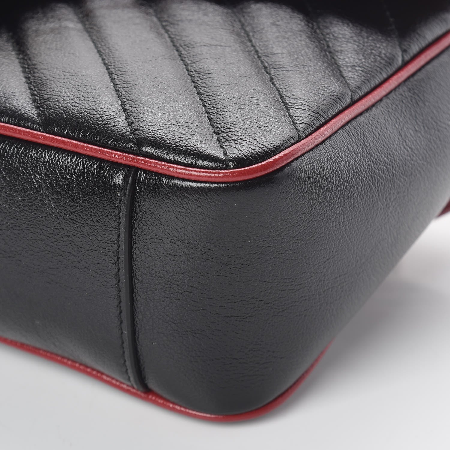Gucci Vintage Effect Calfskin Matelasse Diagonal Small Torchon GG Marmont Shoulder Bag Black Romantic Cherry 9 of 9