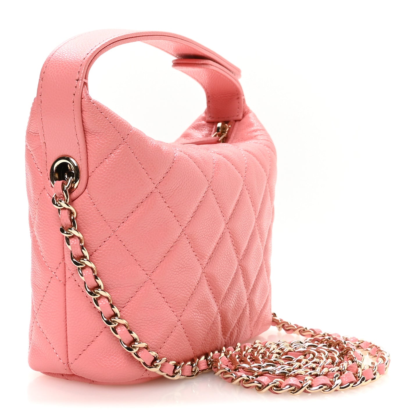 Caviar Quilted Hobo Clutch With Chain Pink
