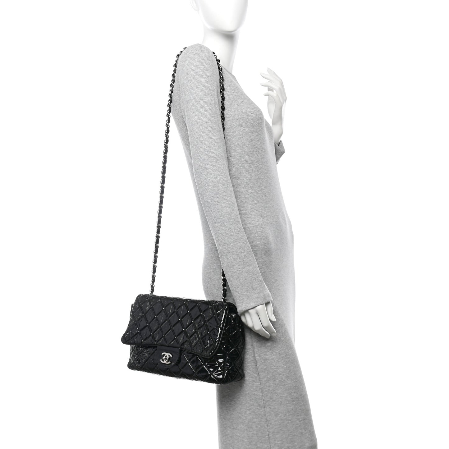 Patent Quilted Jumbo Single Flap Black