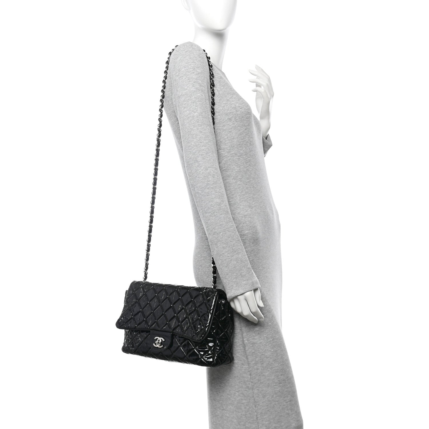 Chanel Patent Quilted Jumbo Single Flap Black 2 of 12