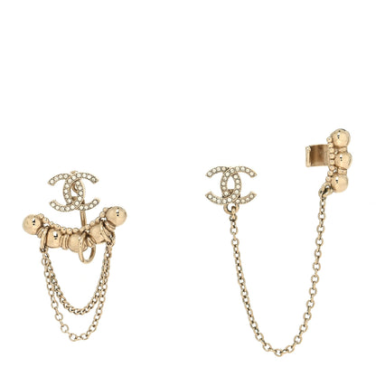 Chanel Metal Crystal CC Chain Cuff Earrings Gold 1 of 4