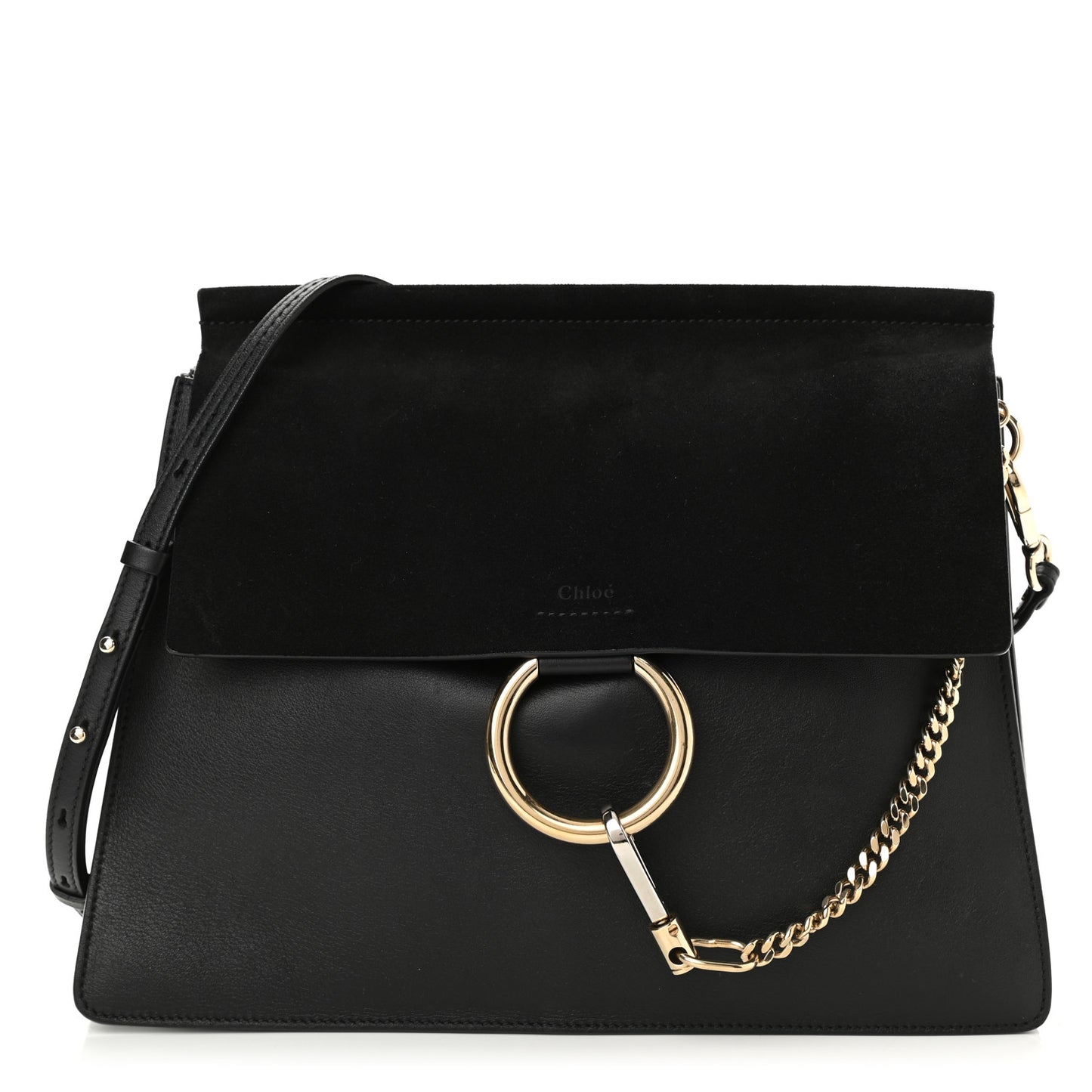 Suede Calfskin Medium Faye Shoulder Bag Black