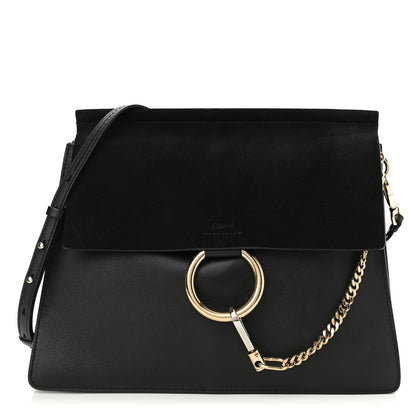 Chloe Suede Calfskin Medium Faye Shoulder Bag Black 1 of 7