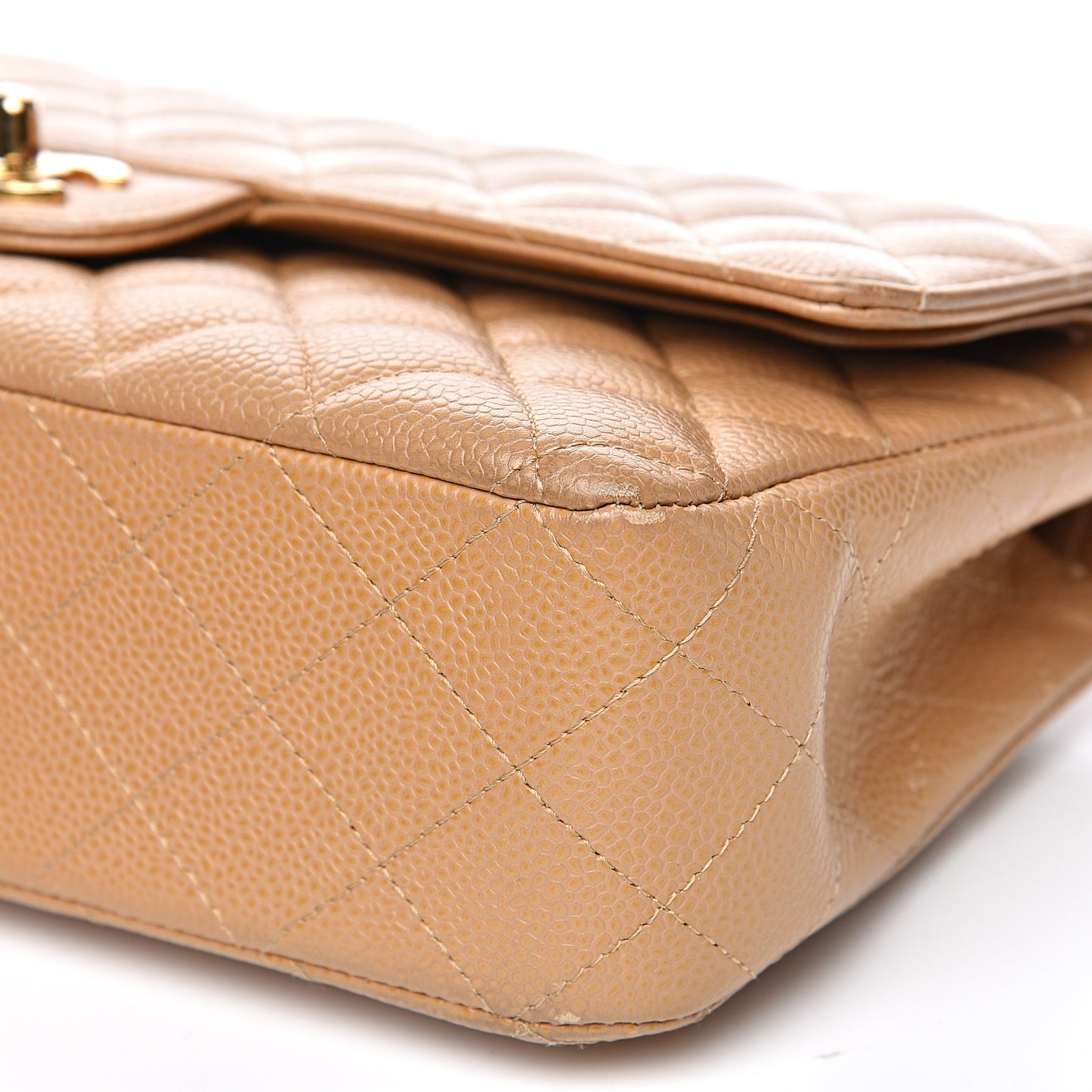 Caviar Quilted Medium Double Flap Beige