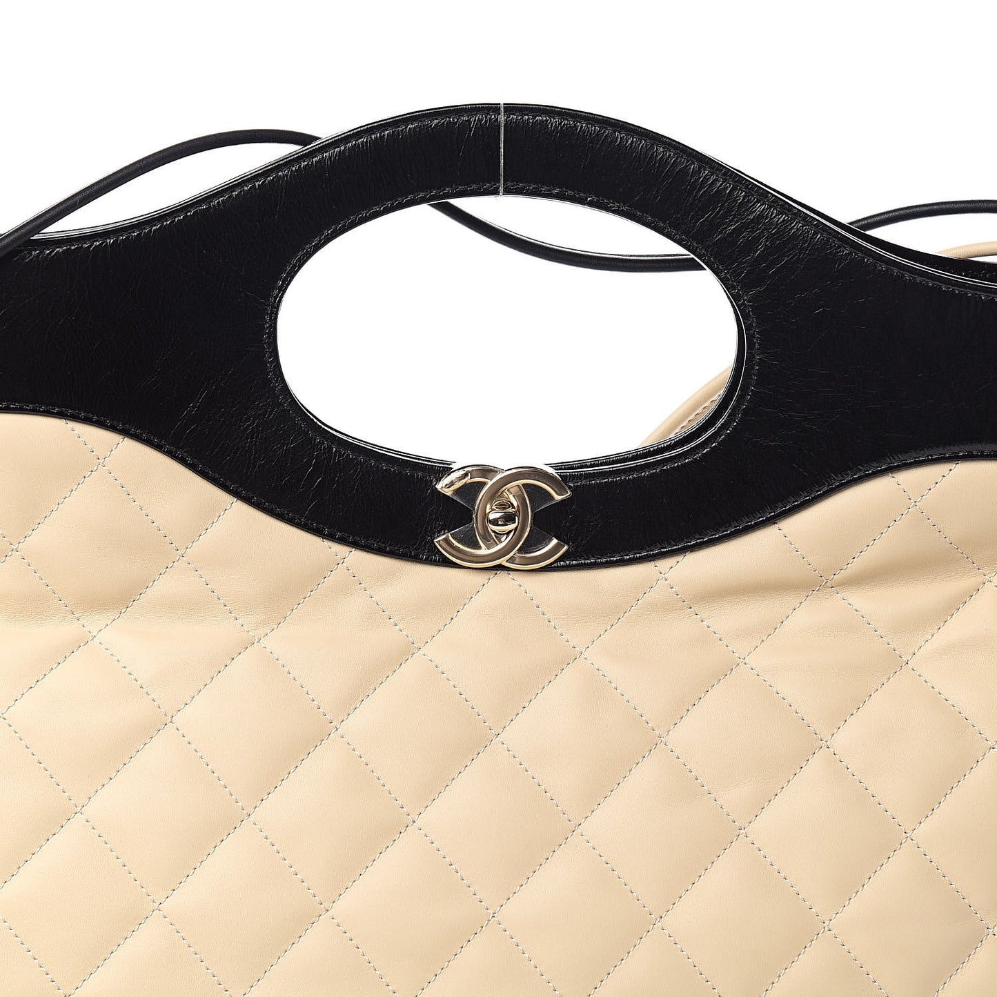 Aged Calfskin Quilted XL 31 Shopping Bag Beige Black