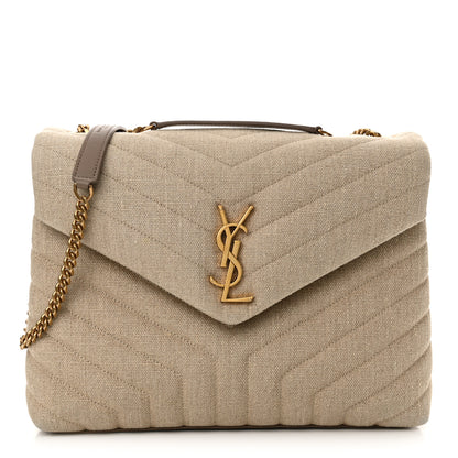 Saint Laurent Linen Y Quilted Monogram Medium Loulou Chain Satchel Natural Taupe 1 of 11