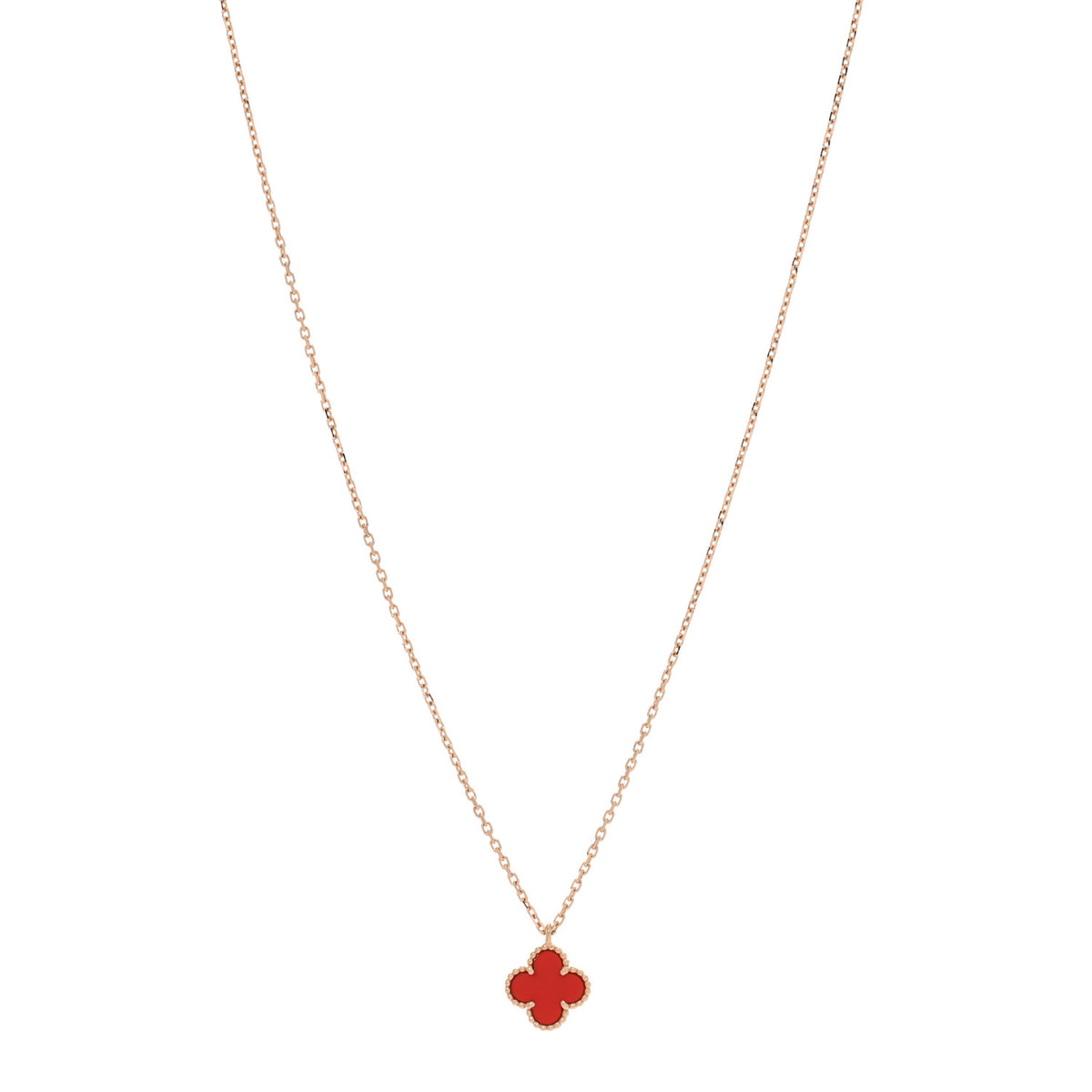 18K Rose Gold Carnelian Sweet Alhambra Pendant Necklace