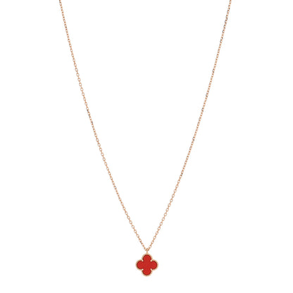 Van Cleef & Arpels 18K Rose Gold Carnelian Sweet Alhambra Pendant Necklace 1 of 5