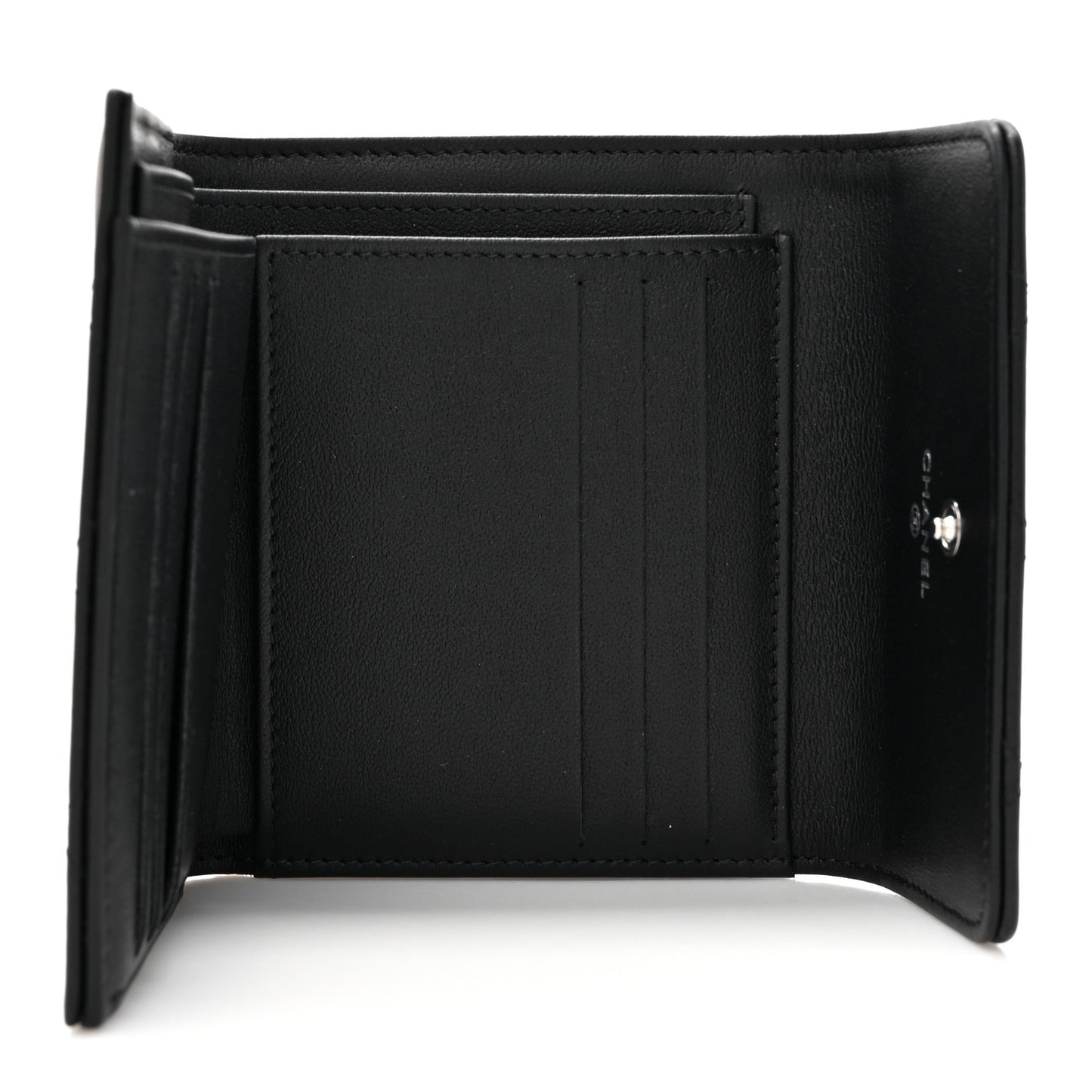 Lambskin Quilted Baguette Crystal Small Compact Wallet Black