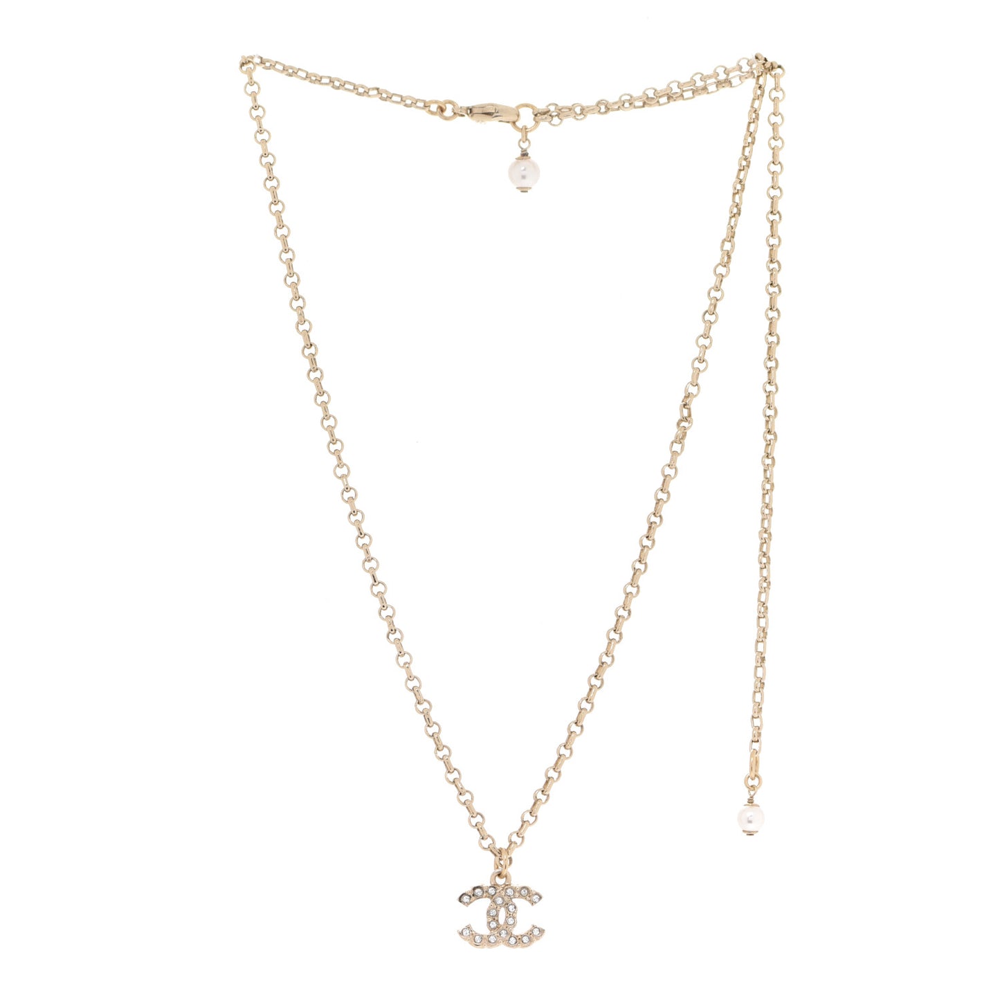 Pearl Crystal CC Pendant Necklace Gold