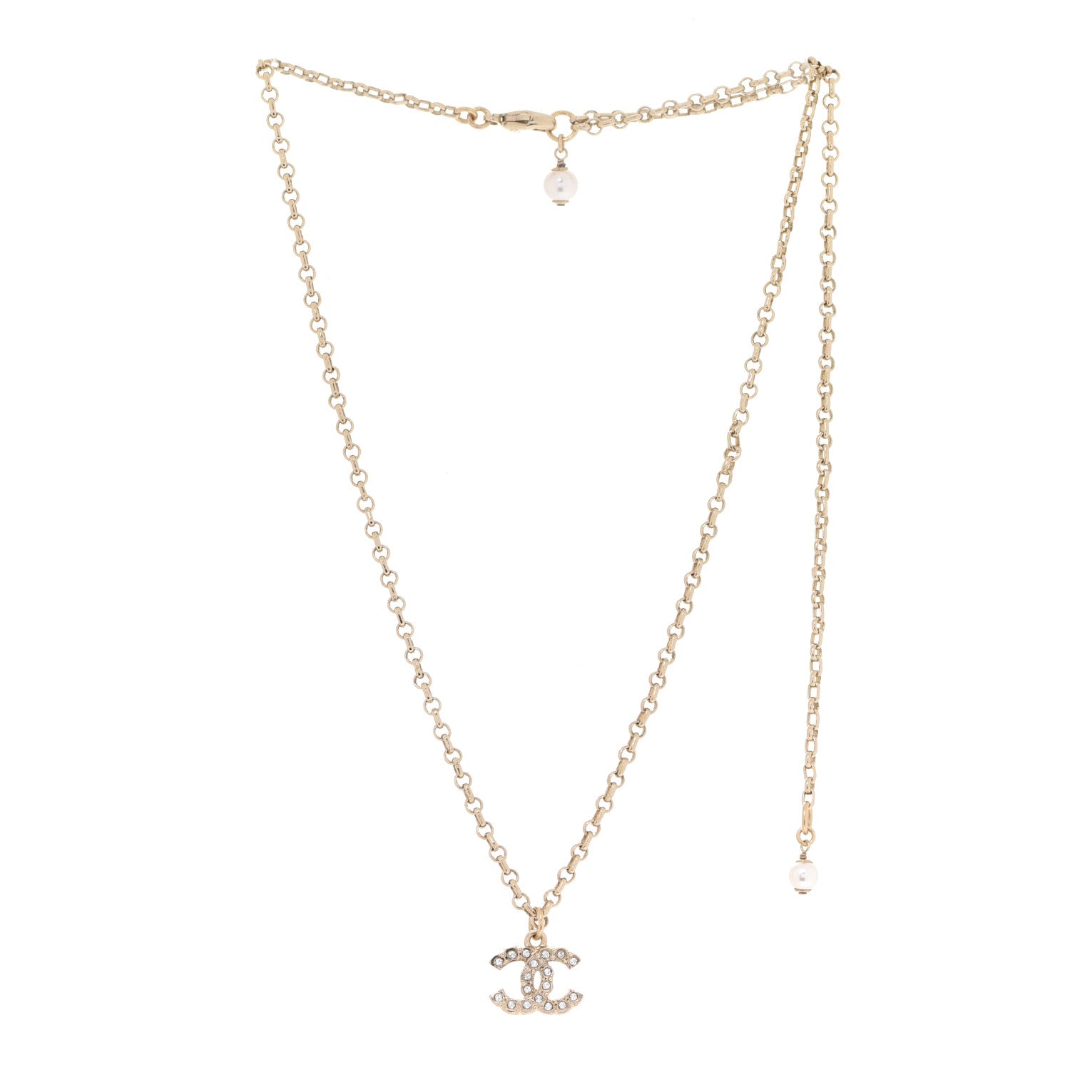 Chanel Pearl Crystal CC Pendant Necklace Gold 3 of 6