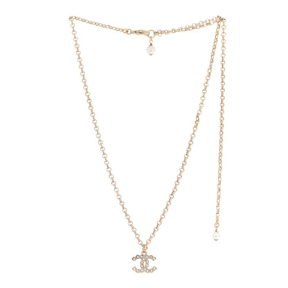 Chanel Pearl Crystal CC Pendant Necklace Gold 3 of 6