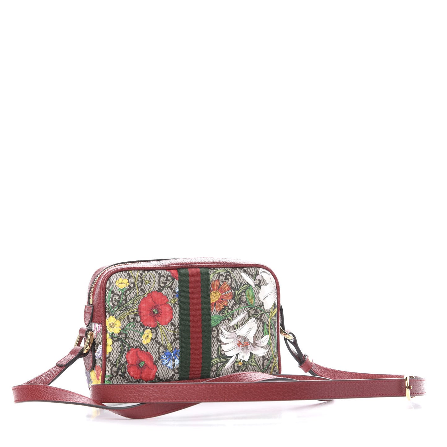 GG Supreme Monogram Flora Web Mini Ophidia Shoulder Bag Red