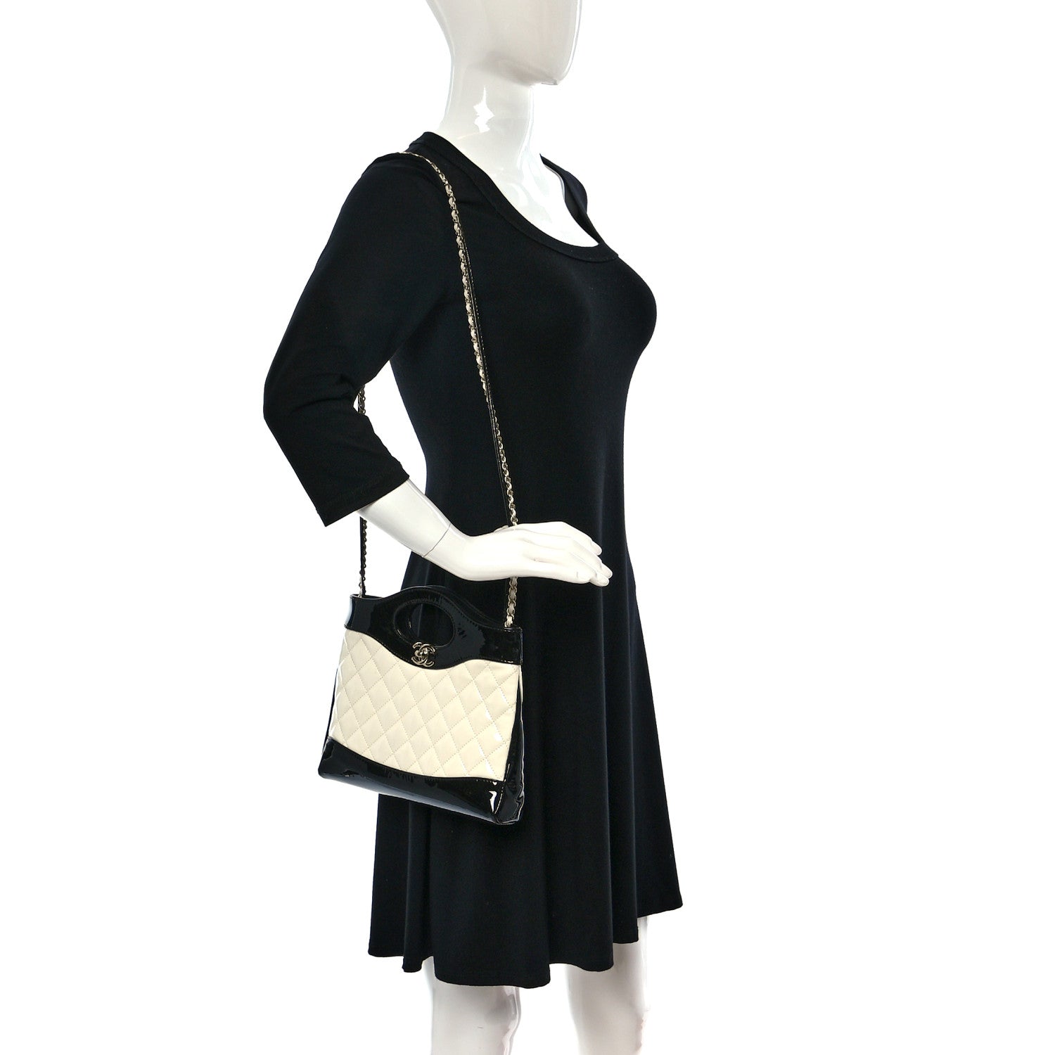 Chanel Patent Calfskin Quilted Mini 31 Shopping Bag White Black 2 of 11